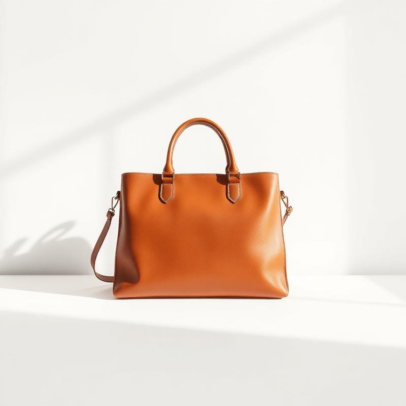 Structured tan leather tote bag